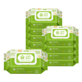 Soom 숨 깨끗한 물티슈 캡형 휴대용 아기 100매 x 10팩