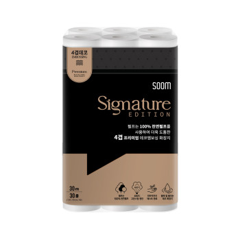 Soom 숨 시그니처 에디션 블랙 천연펄프 두루마리 화장지 휴지 4겹 30M 30롤 1팩