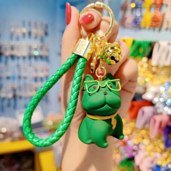 도림 범생이 안경 불독 자동차 키링, 그린, 1개